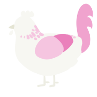 A white and pink chicken with a neck-speckle pattern