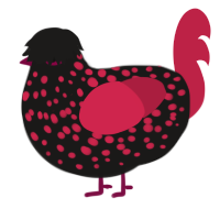 They are drowning me, a sable and crimson chicken with a speckle pattern