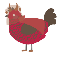 Blythe Amadi, a crimson and bark chicken with a lace pattern