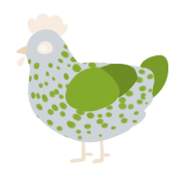A mist and chartreuse chicken with a speckle pattern