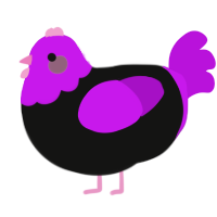 A black and amethyst chicken with a head pattern