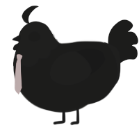A black chicken with a head pattern