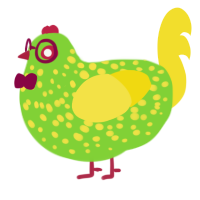 mitochondria, a grass and yellow chicken with a speckle pattern