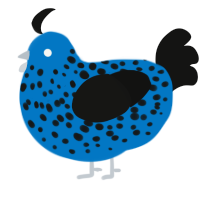 A sapphire and black chicken with a speckle pattern
