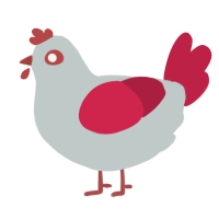 lil red dot, a silver and crimson chicken
