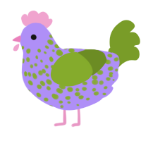 A lilac and chartreuse chicken with a speckle pattern