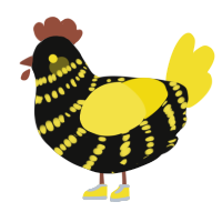 ChIcarus, a black and yellow chicken with a bar pattern