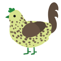 Alva, a lemon and bark chicken with a speckle pattern