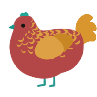 A red and orange chicken with a half-lace pattern