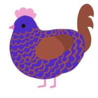 A indigo and russet chicken with a lace pattern