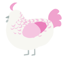 A white and pink chicken with a half-lace pattern