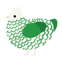 A white and viridian chicken with a lace pattern