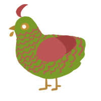 A chartreuse and red chicken with a lace pattern