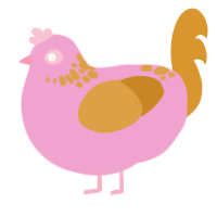 A pink and orange chicken with a neck-speckle pattern
