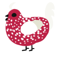 (unnamed), a crimson and white chicken with a speckle pattern