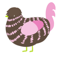 rose turd, a bark and pink chicken with a bar pattern