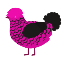 xX_sc3n3g1r7_Xx, a fuchsia and sable chicken with a lace pattern