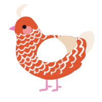 A vermilion and cream chicken with a lace pattern