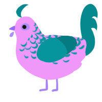 A lavender and teal chicken with a half-lace pattern
