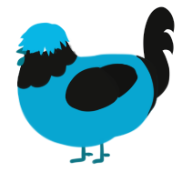 A cerulean and black chicken with a head pattern