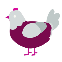 A wine and silver chicken with a head pattern