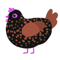 A black and russet chicken with a speckle pattern