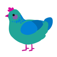 A turquoise and sapphire chicken with a neck-speckle pattern