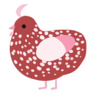 salormy, a red and rose chicken with a speckle pattern