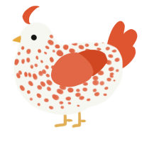 A white and vermilion chicken with a speckle pattern