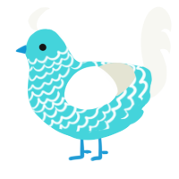 A aqua and white chicken with a lace pattern