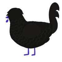 Horsegirl, a black and sable chicken with a lace pattern