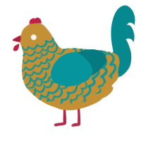 Ganges, a gold and teal chicken with a lace pattern