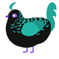Frosted, a black and turquoise chicken with a half-lace pattern