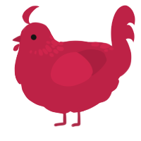 Lucky, a crimson chicken with a neck-speckle pattern
