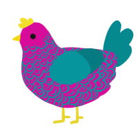 Neon Algae, a fuchsia and teal chicken with a double-lace pattern
