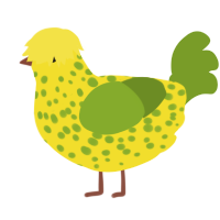 Lemon Drop, a yellow and chartreuse chicken with a speckle pattern