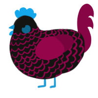 A black and maroon chicken with a lace pattern