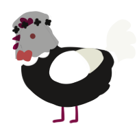 A sable and white chicken with a head pattern