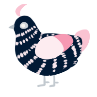 The Eggcolyte, a tumblr and rose chicken with a bar pattern