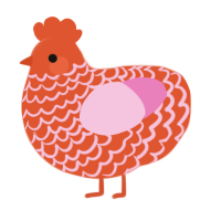 Grapefruit, a vermilion and pink chicken with a lace pattern