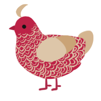 A crimson and beige chicken with a double-lace pattern