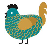 Chaostrophy, a teal and gold chicken with a lace pattern