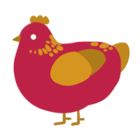 A crimson and ochre chicken with a neck-speckle pattern