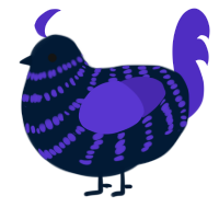 A tumblr and indigo chicken with a bar pattern