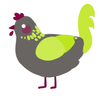 A grey and lime chicken with a neck-speckle pattern