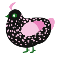 Master of Raves, a black and pink chicken with a speckle pattern