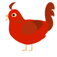 Somewhat Damaged, a vermilion and russet chicken with a neck-speckle pattern