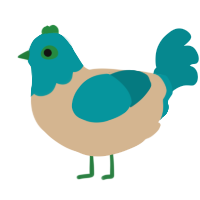 A beige and teal chicken with a head pattern