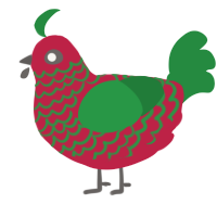 A crimson and viridian chicken with a lace pattern