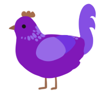 A violet and blurple chicken with a neck-speckle pattern